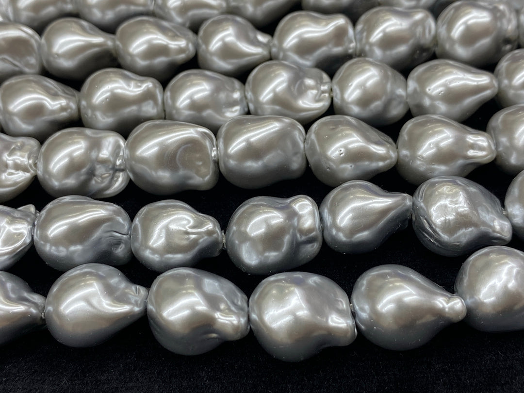 15" 12x14mm Silver Gray Baroque Imitation Pearl nugget Beads