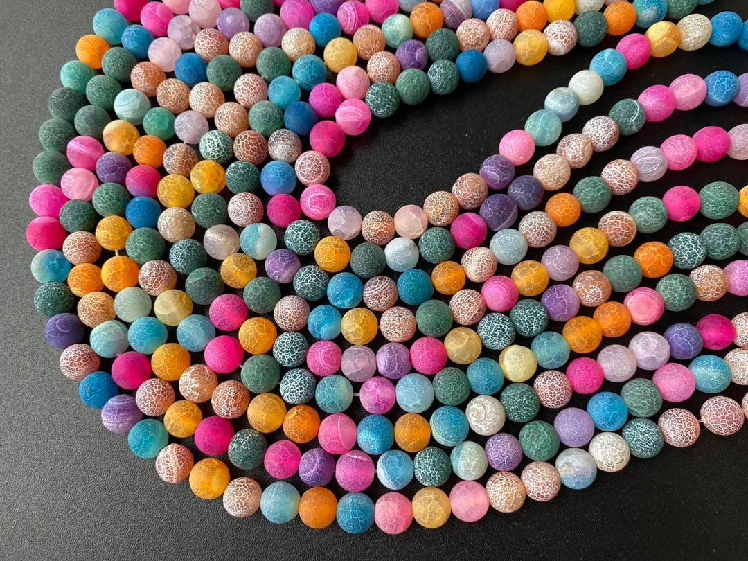 15" 8mm/10mm/12mm frosted multi color dream fire dragon veins Agate Round beads