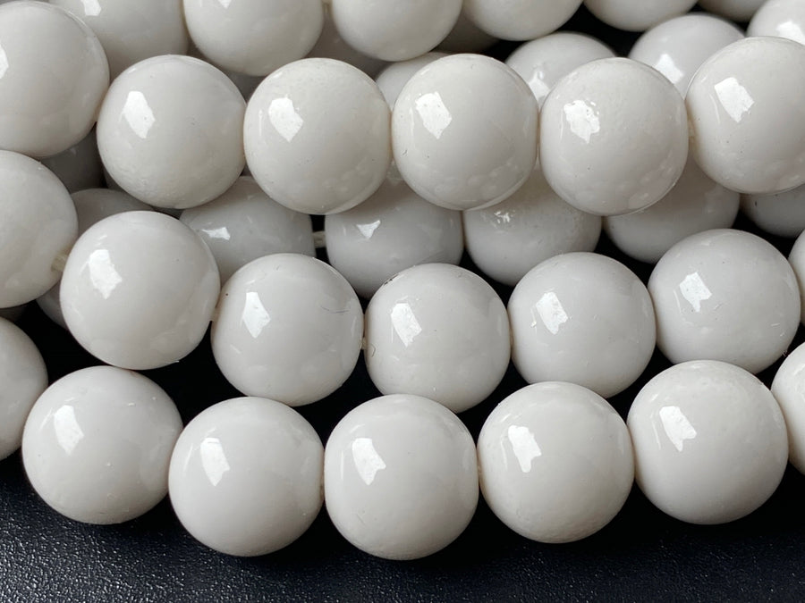 15.5" Glass druk round beads grey 6mm/8mm