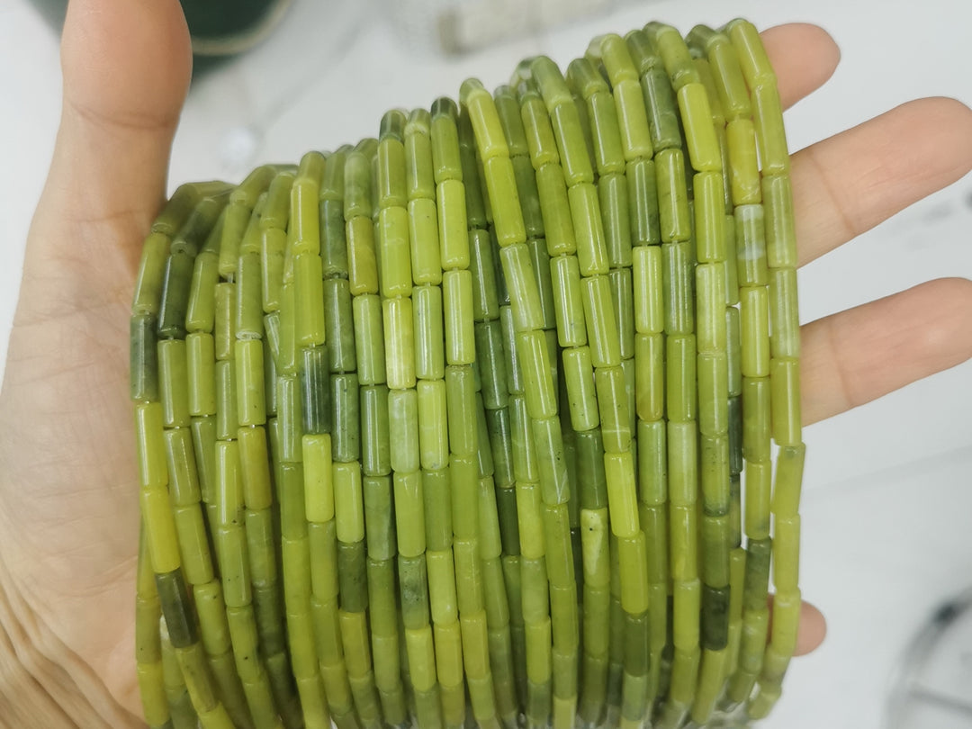 15.5" 4x13mm natural Korean jade round tube Cylinder beads