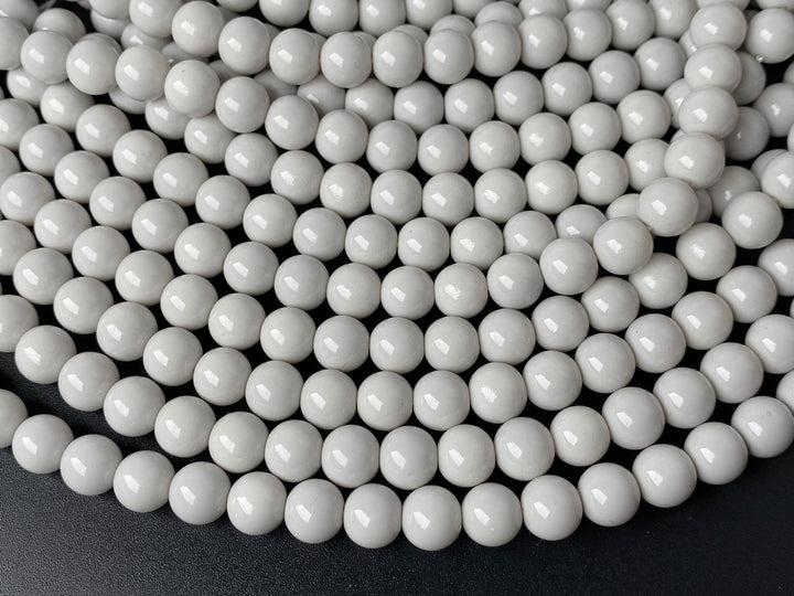 15.5" Glass druk round beads grey 6mm/8mm
