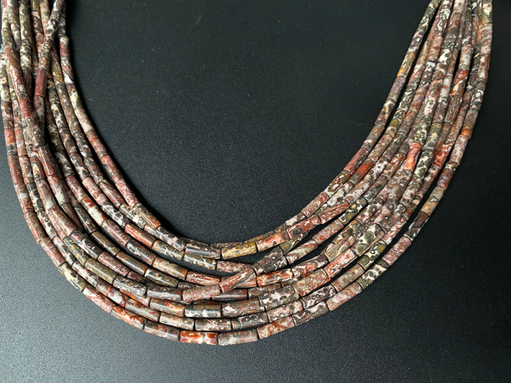 15" 4x13mm Natural leopard skin jasper round tubes/Cylinder beads