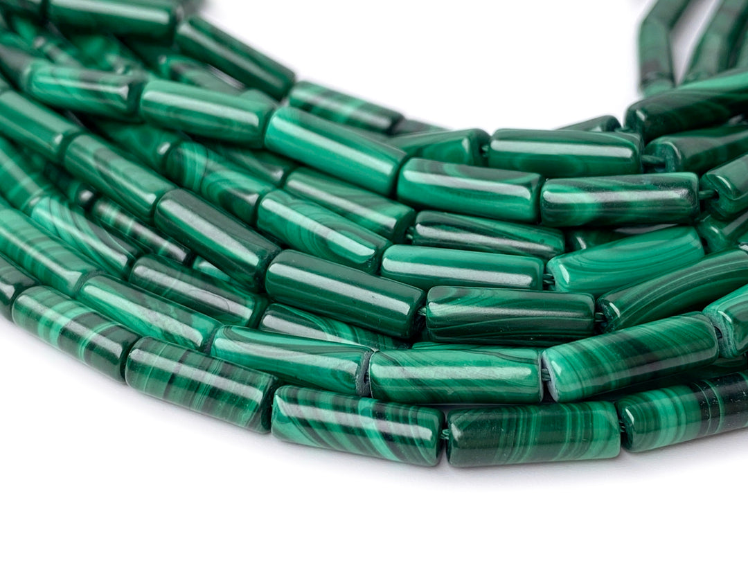 10PCS 4x13mm Genuine natural malachite stone round tube beads AA