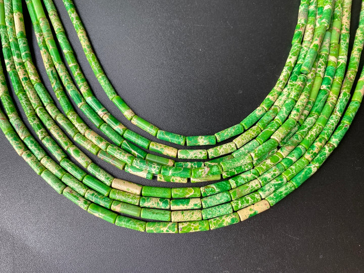 15.5" 4x13mm Yellowish green emperor jasper round tube beads