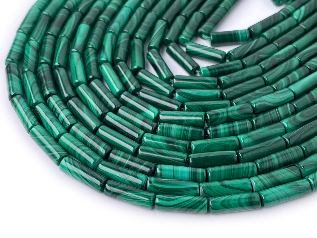10PCS 4x13mm Genuine natural malachite stone round tube beads AA