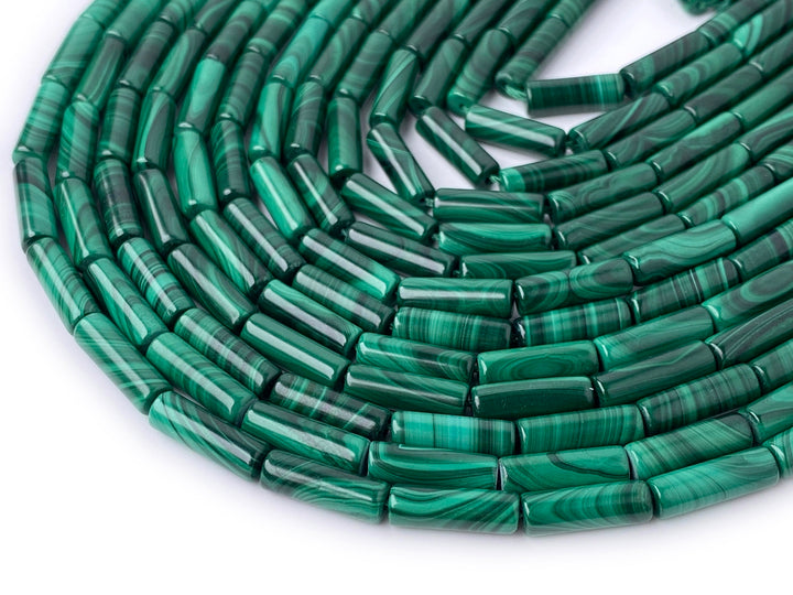 10PCS 4x13mm Genuine natural malachite stone round tube beads AA