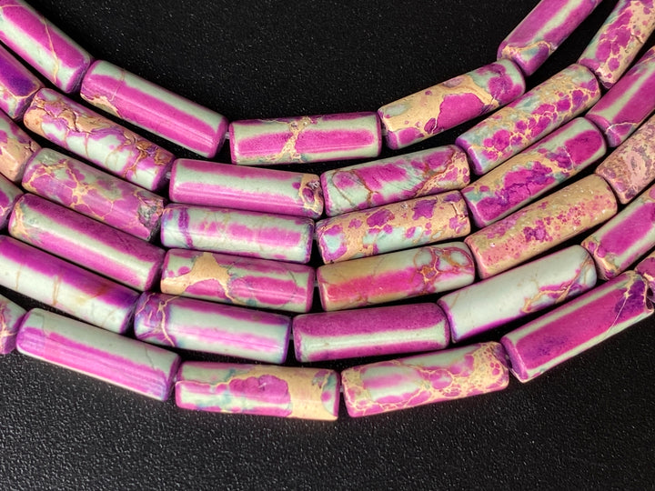 15" 4x13mm purple green emperor jasper round tube beads