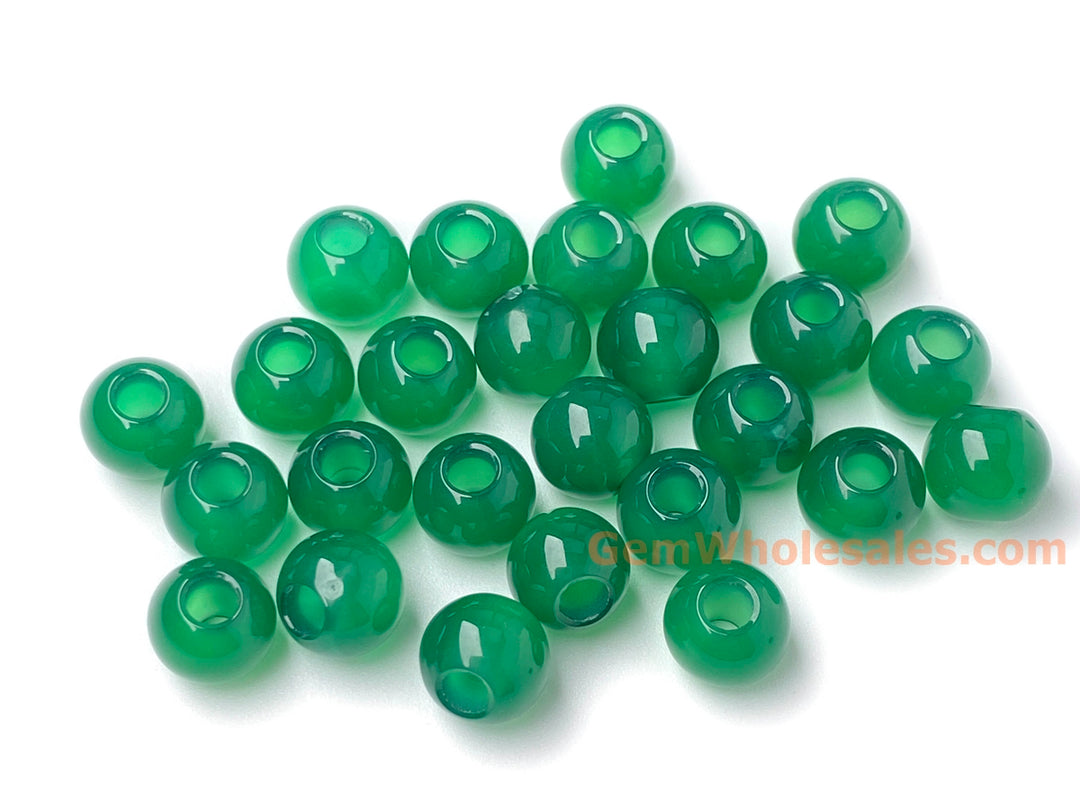 20PCS 8mm green agate round beads, 3mm big hole