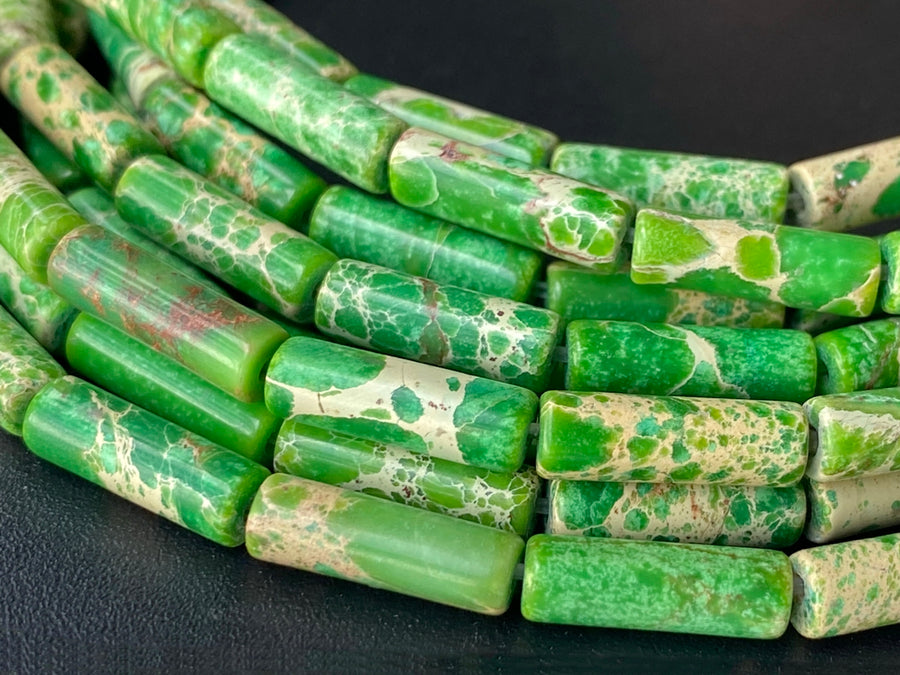 15.5" 4x13mm Yellowish green emperor jasper round tube beads