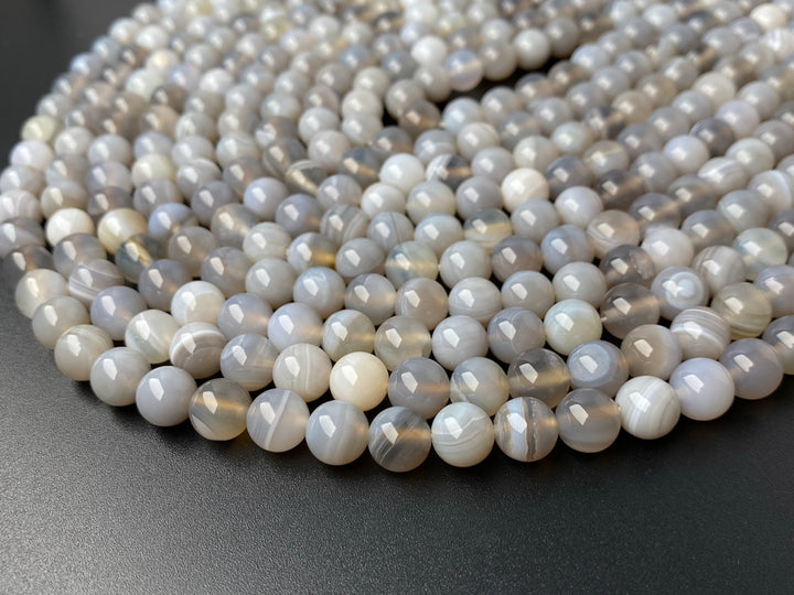 15" 8mm/10mm/12mm gray stripe Agate Round beads