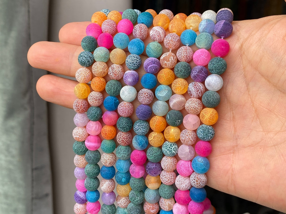 15" 8mm/10mm/12mm frosted multi color dream fire dragon veins Agate Round beads