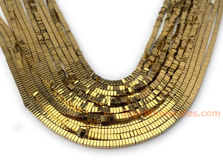 15.5" 4mm gold Hematite stone square beads 2mm thickness