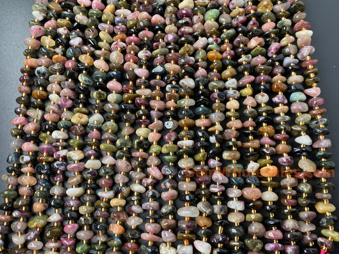 15.5" 8x10mm Natural multi color tourmaline nuggets chips beads