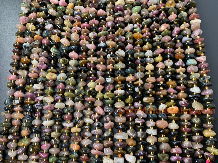 15.5" 8x10mm Natural multi color tourmaline nuggets chips beads