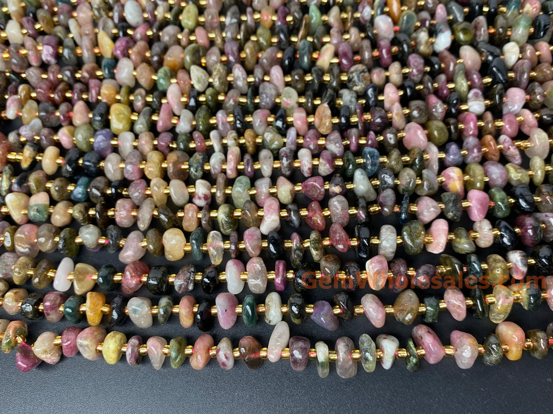 15.5" 8x10mm Natural multi color tourmaline nuggets chips beads