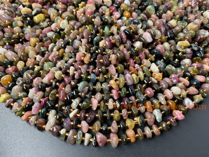 15.5" 8x10mm Natural multi color tourmaline nuggets chips beads
