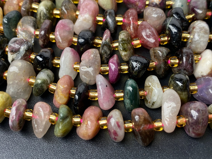 15.5" 8x10mm Natural multi color tourmaline nuggets chips beads