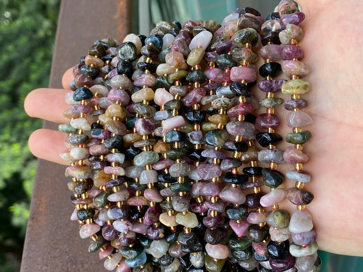 15.5" 8x10mm Natural multi color tourmaline nuggets chips beads