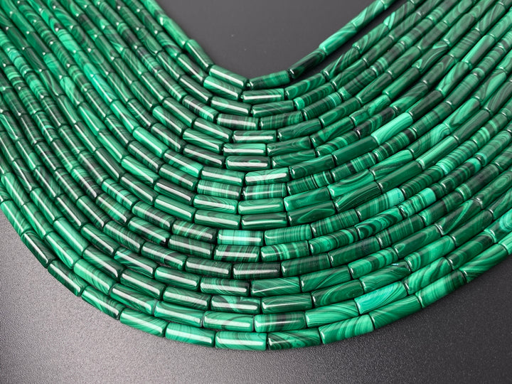10PCS 4x13mm Genuine natural malachite stone round tube beads AA