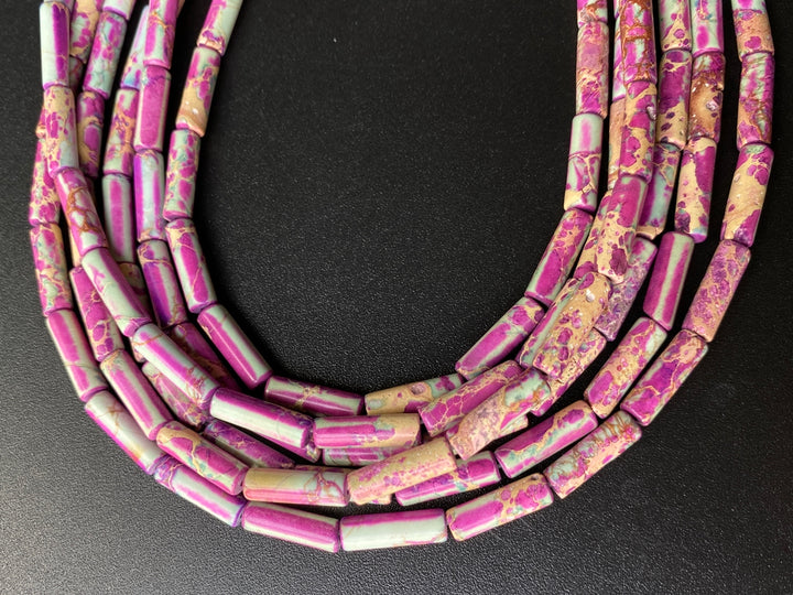 15" 4x13mm purple green emperor jasper round tube beads