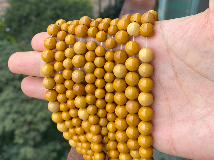 15.5“ 6mm/8mm natural yellow mookaite/moukite stone round beads
