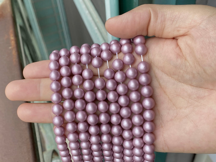 15.5" 8mm/10mm light purple Silky Matte Shell pearl round beads