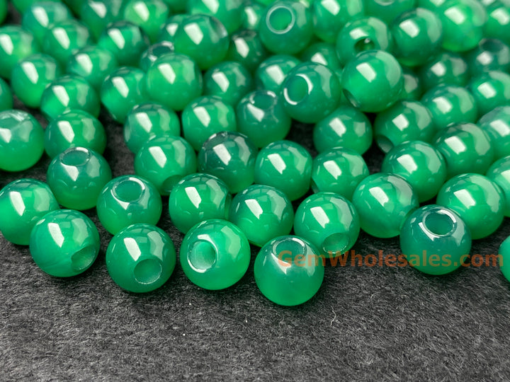 20PCS 8mm green agate round beads, 3mm big hole