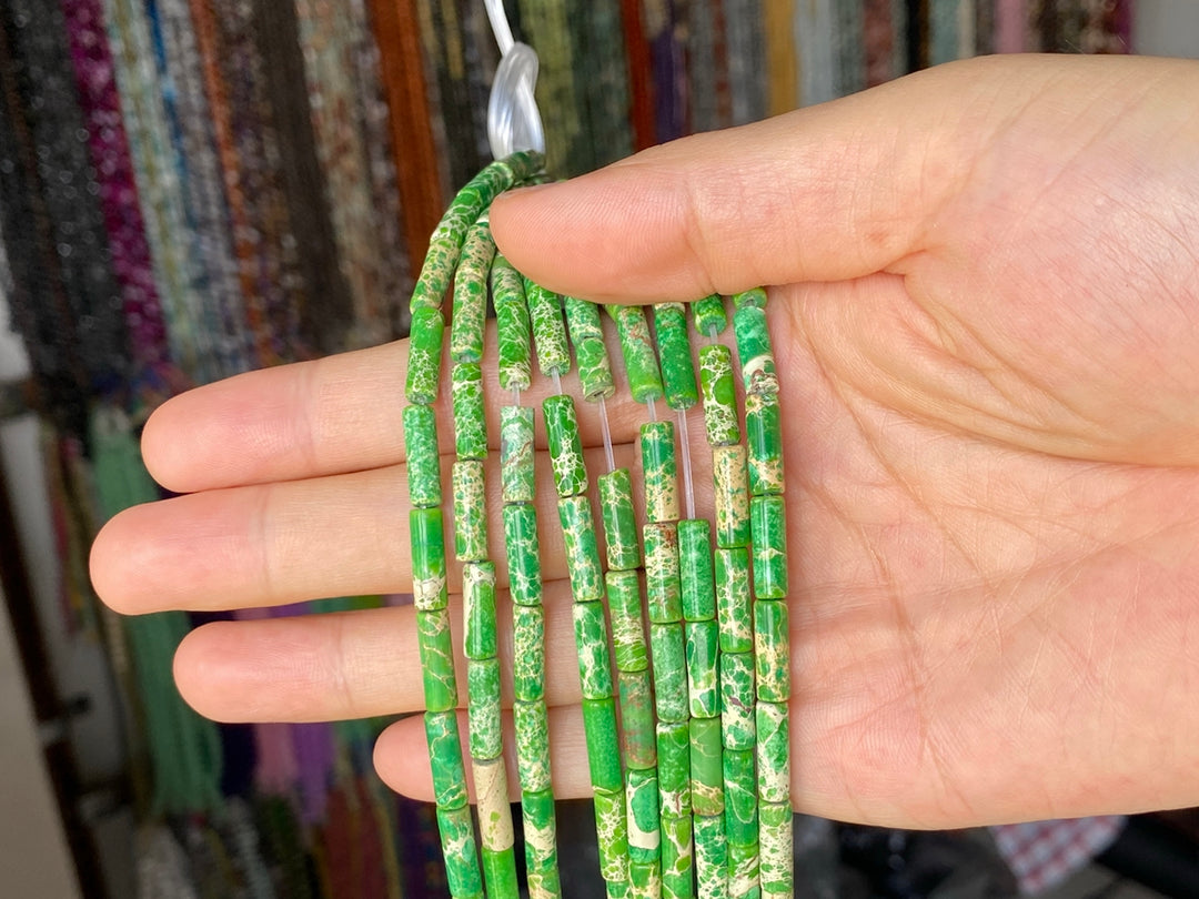 15.5" 4x13mm Yellowish green emperor jasper round tube beads