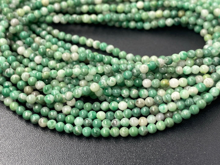 15.5" Natural QingHai green jasper 2mm round beads, small green white color gemstone beads