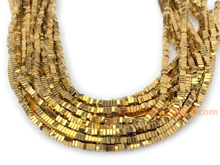 15.5" 4mm gold Hematite stone square beads 2mm thickness