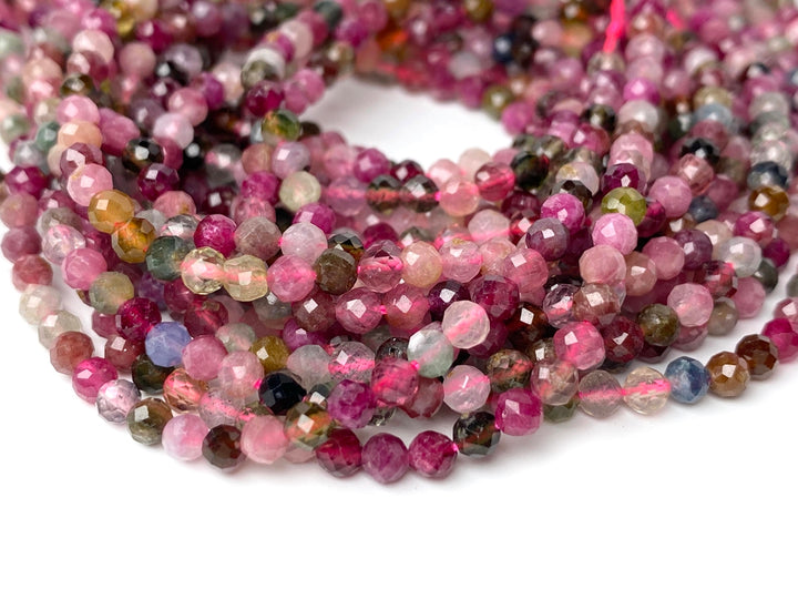 15.5" 3mm natural multi color Tourmaline round faceted gemstone beads