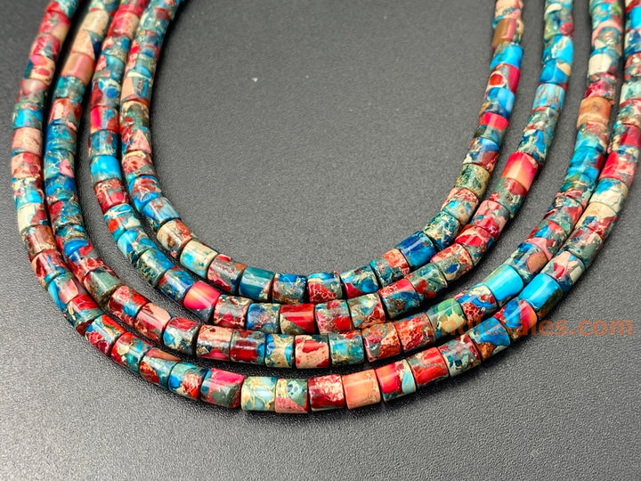 15.5" 4x4mm red blue emperor/impression jasper round tube beads