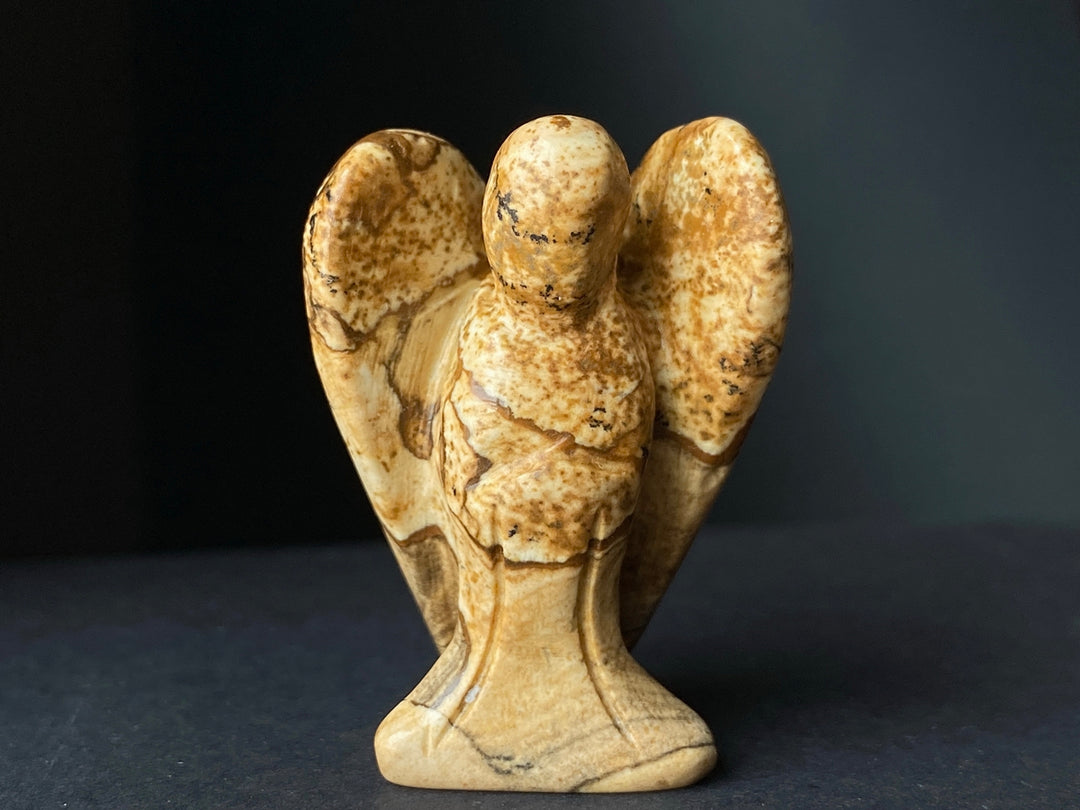 36x28mm Picture jasper Angel, Carved stone pocket Guardian Angel 1.5"