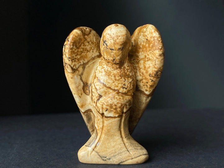 36x28mm Picture jasper Angel, Carved stone pocket Guardian Angel 1.5"