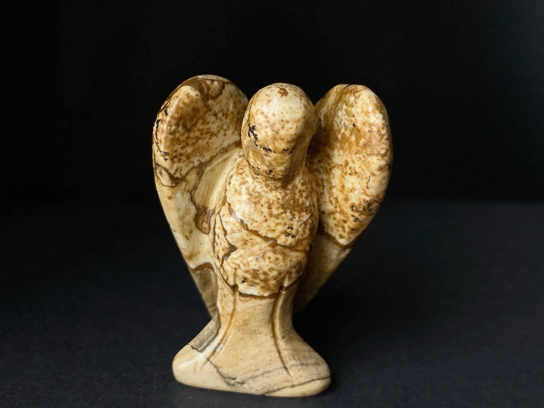 36x28mm Picture jasper Angel, Carved stone pocket Guardian Angel 1.5"