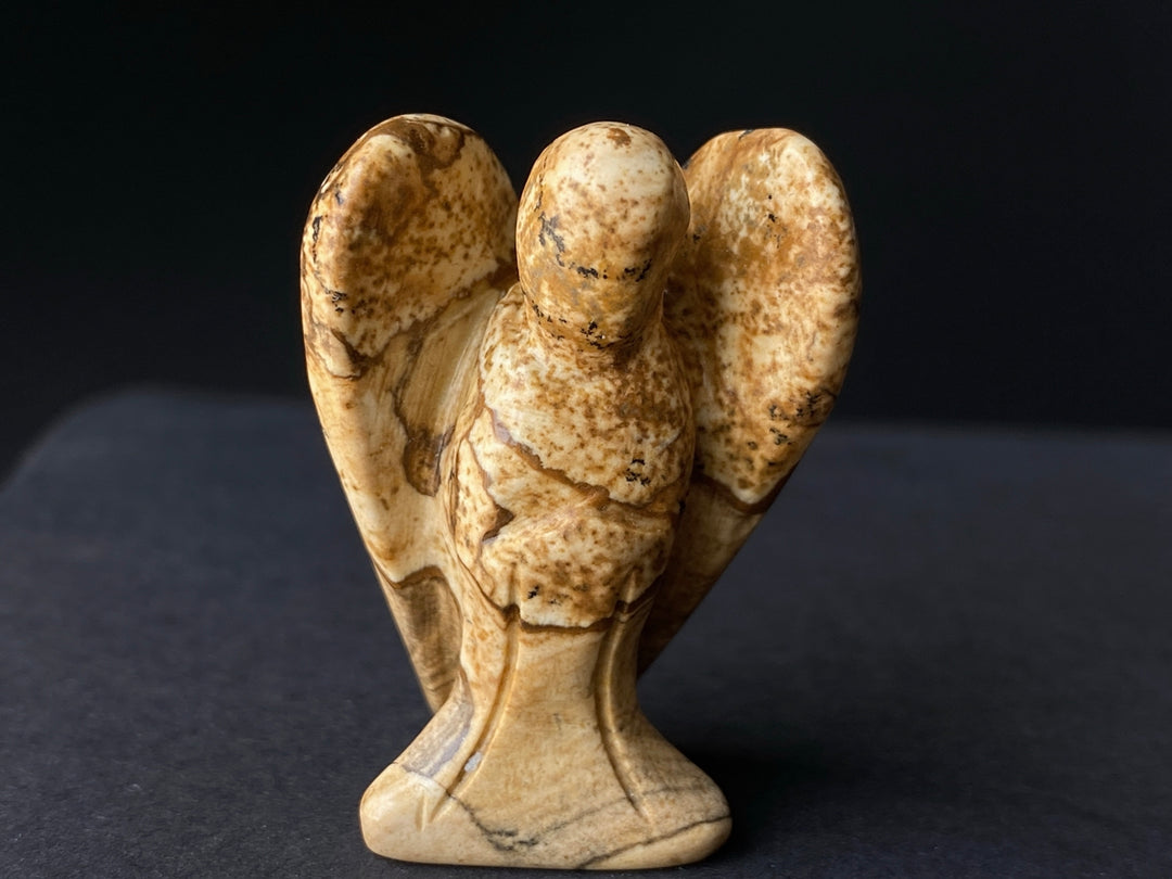 36x28mm Picture jasper Angel, Carved stone pocket Guardian Angel 1.5"
