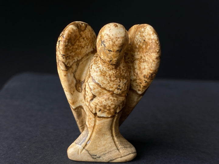 36x28mm Picture jasper Angel, Carved stone pocket Guardian Angel 1.5"