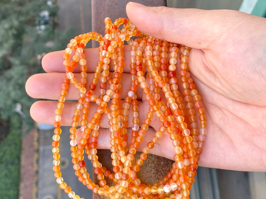 15" 4mm natural Carnelian round beads, Red agate