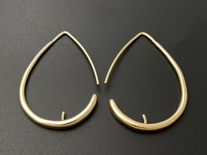 2PCS 36x26mm gold plated brass teardrop earring hoops findings