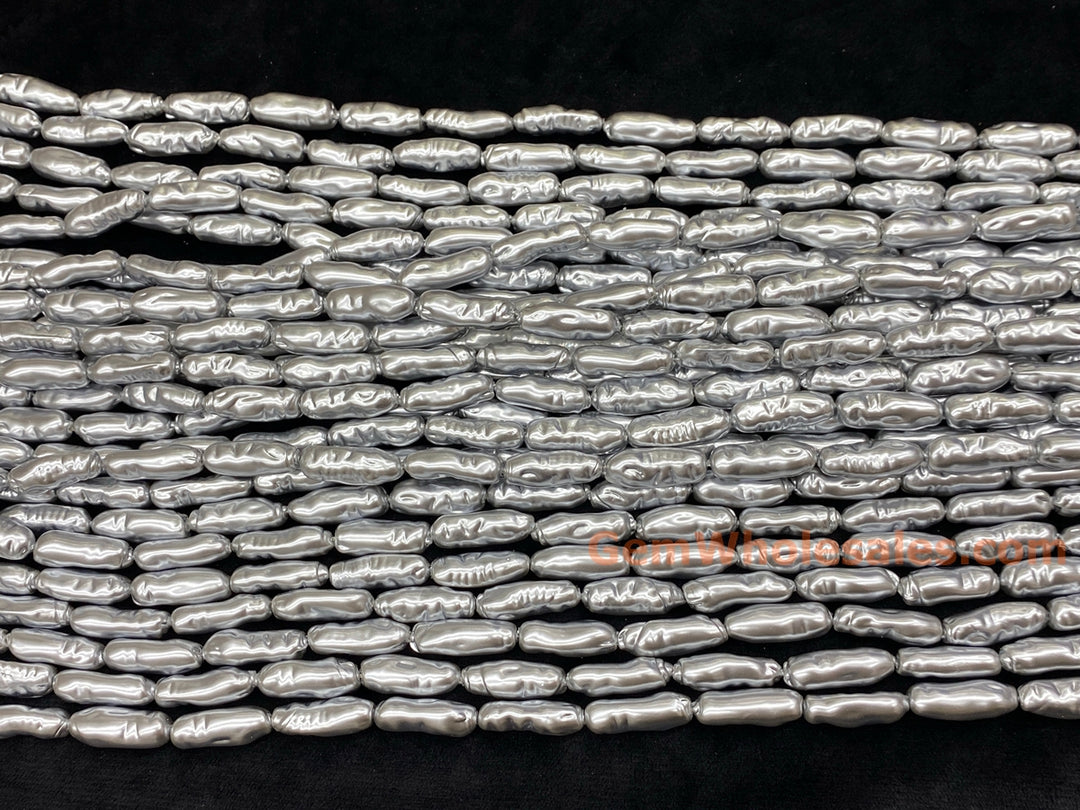 15“ 9x22mm Silver Gray Baroque Stick tube Imitation Pearl Beads