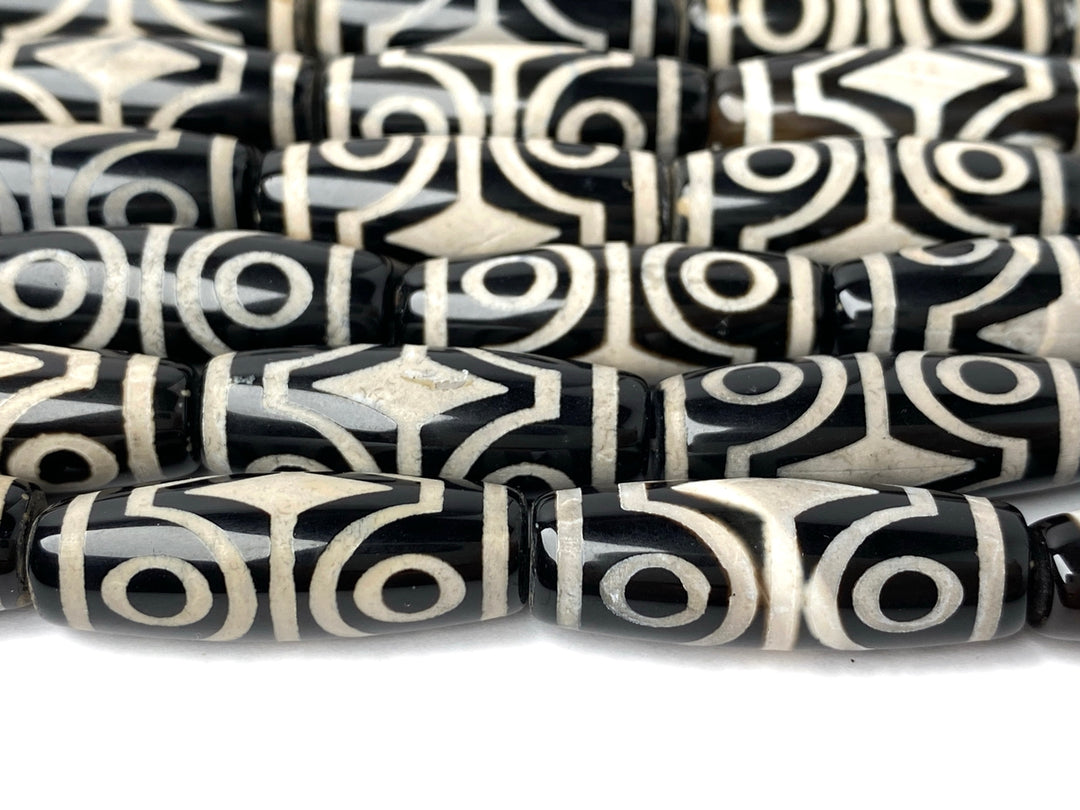 14" 10x30mm Black grey Bulk Tibetan Dzi agate barrel beads 4 eye