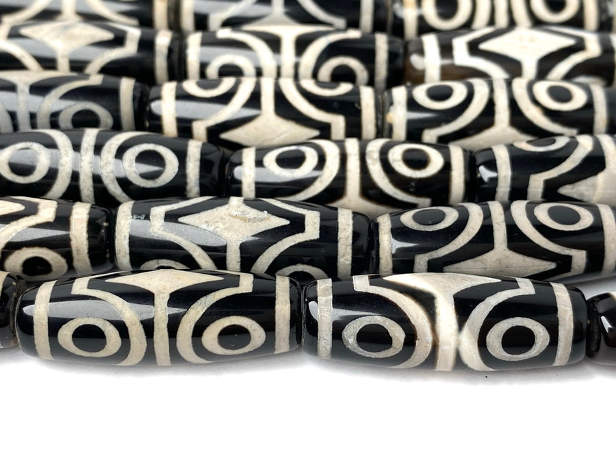 14" 10x30mm Black grey Bulk Tibetan Dzi agate barrel beads 4 eye