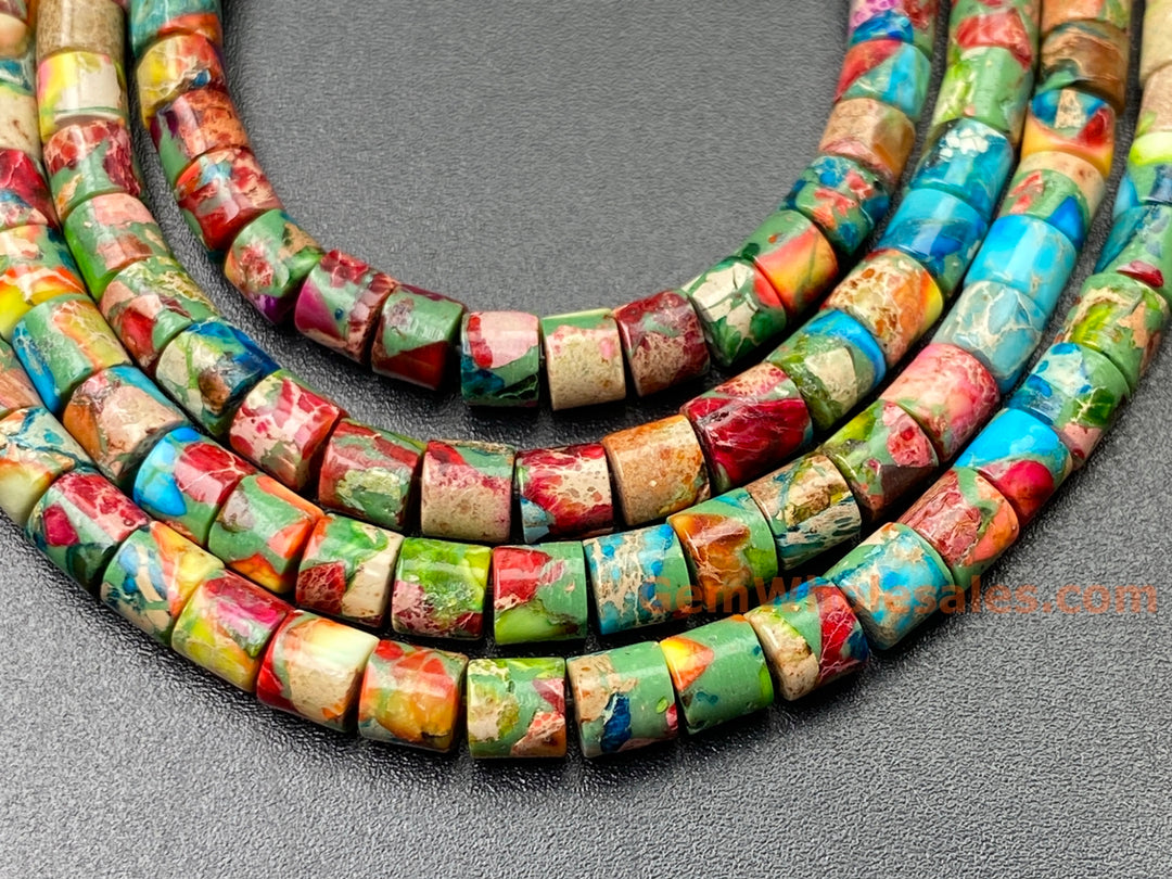 15.5" 4x4mm multi color emperor/impression jasper round tube beads