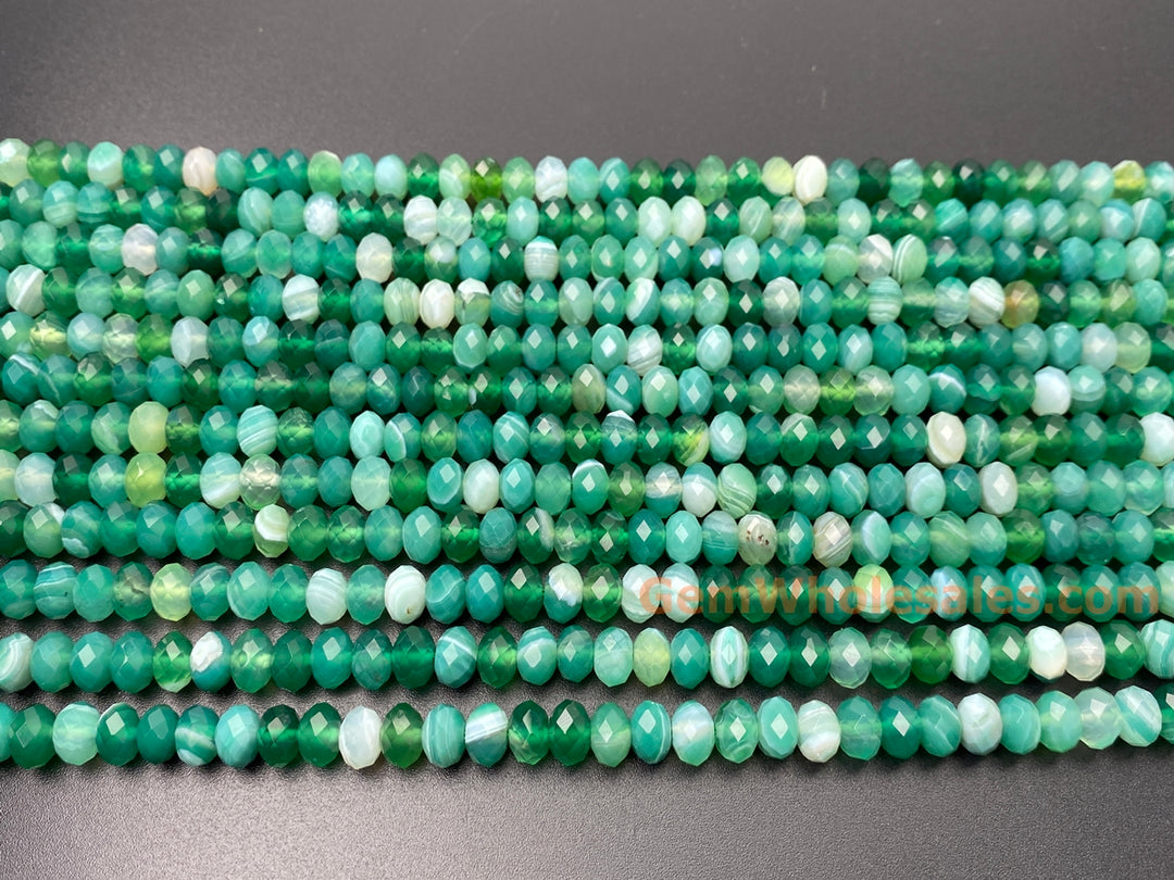 15.5" 5x8mm multi Green color agate rondelle/roundel faceted beads