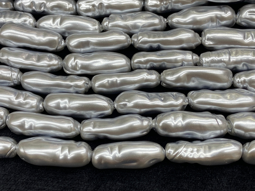 15“ 9x22mm Silver Gray Baroque Stick tube Imitation Pearl Beads