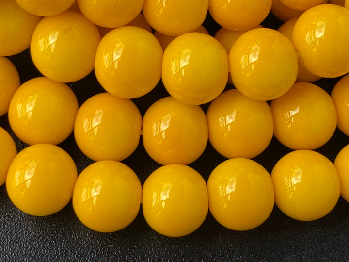 15.5" Glass druk round beads Yellow 6mm/8mm/10mm/12mm