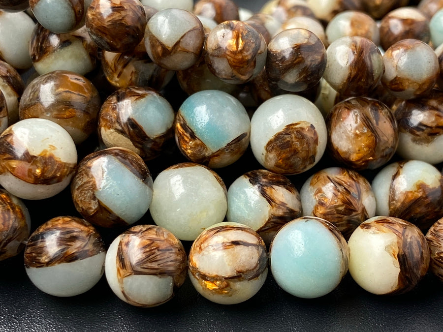 15.5" Light greenish blue Impression Jasper & Gold copper bornite round beads 6mm/8mm,Sea Sediment,Terra Jasper