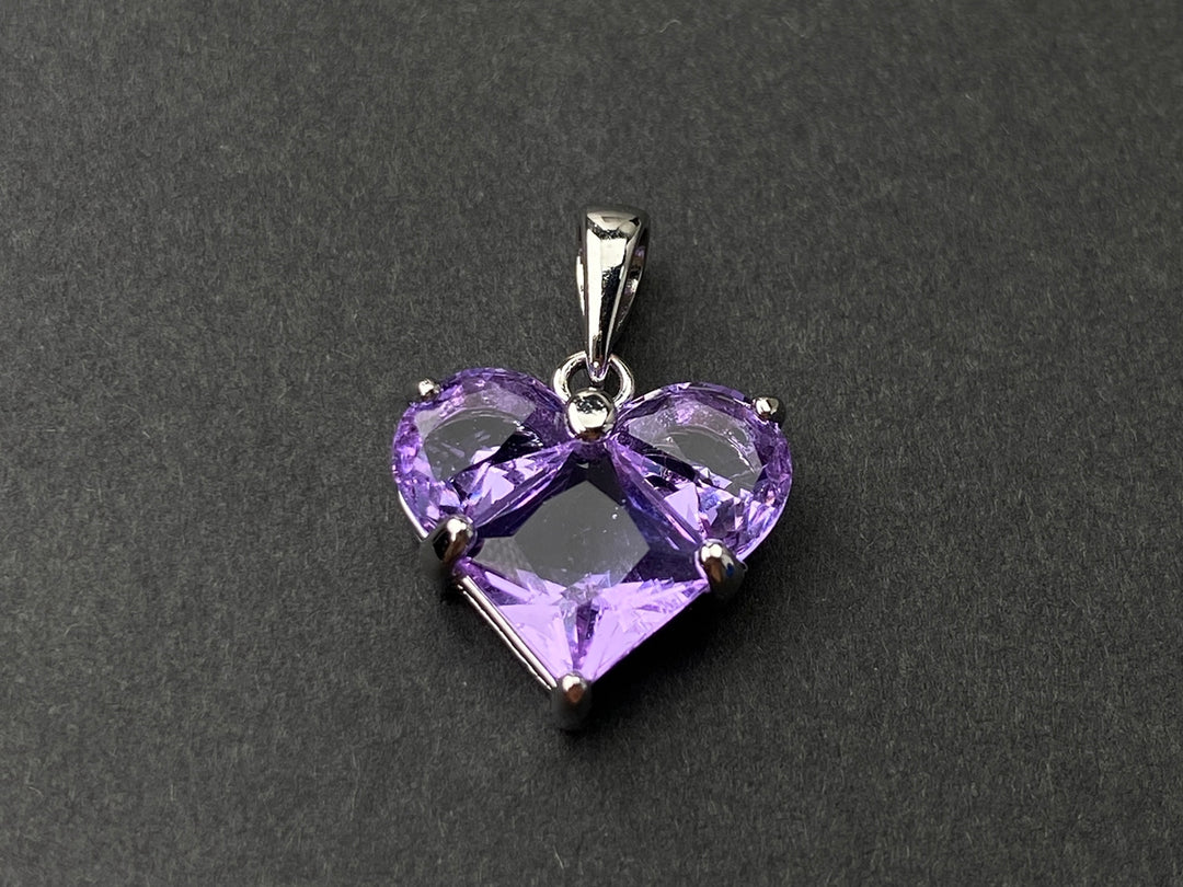 2PCS 14mm purple CZ heart, silver Plated brass heart charms pendant