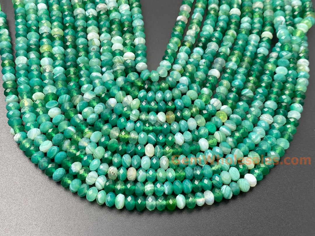 15.5" 5x8mm multi Green color agate rondelle/roundel faceted beads