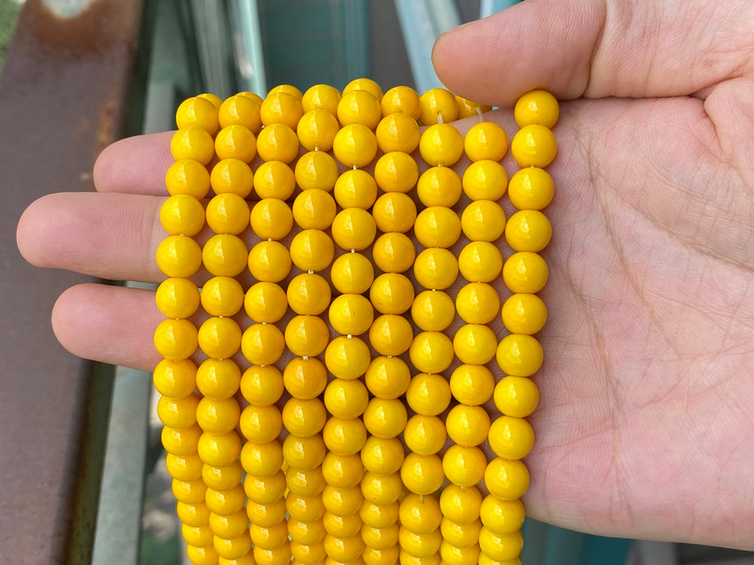 15.5" Glass druk round beads Yellow 6mm/8mm/10mm/12mm